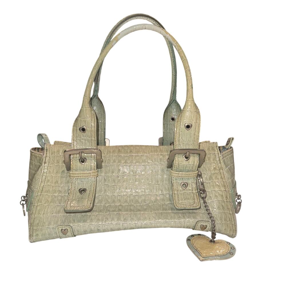 Vtg Y2K XOXO Mint Green Faux Croc Shoulder Bag Patent Embossed Silver Hardware